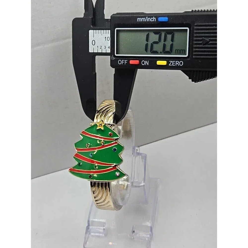 Arm Candy Christmas Tree Ladies Cuff Watch Quartz Gold Tone New Battery Xmas Fun